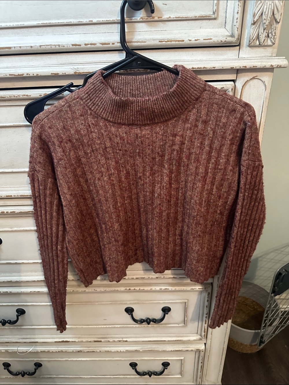 Madewell Ribbed Cropped Mock Neck Sweater - Dusty Rose